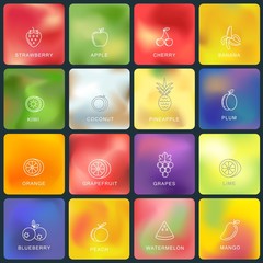 Smooth abstract colorful backgrounds set with fruit icon