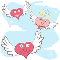 Flying hearts with wings