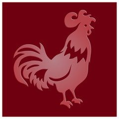Cut paper rooster on red background