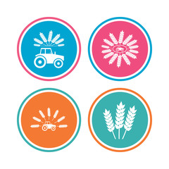 Tractor icons. Agricultural industry transport.