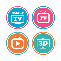 Smart 3D TV mode icon. Retro television symbol.