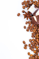 Coffee beans with white background for copy space.