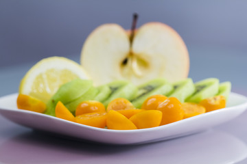 Fruit arrangement with colorful background