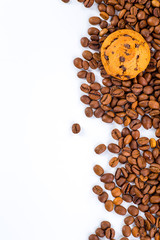 Coffee beans with white background for copy space.