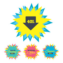 40 percent sale arrow tag sign icon.
