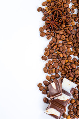 Coffee beans with white background for copy space.