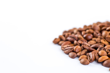 Coffee beans with white background for copy space.