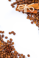 Coffee beans with white background for copy space.