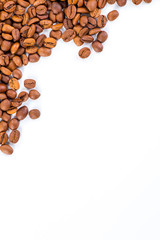Coffee beans with white background for copy space.
