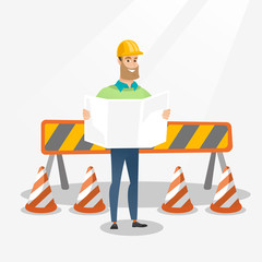 Engineer watching a blueprint vector illustration.