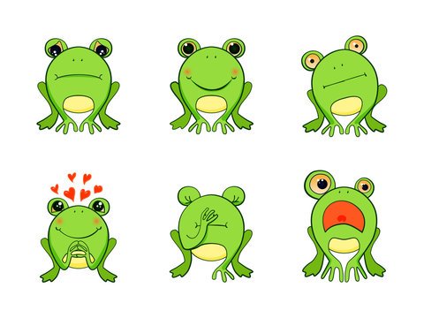 Frog mascot emoticons, smiley face,