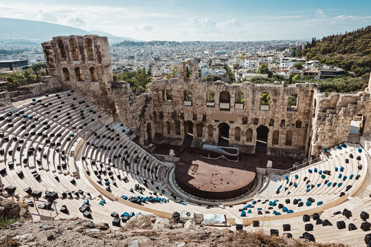 Herodes Atticus Amphitheater For Public Performances Of Music And Poetry, Below On The Acropolis, Athens, Greece