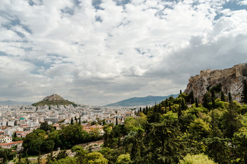 Panoramic view of the Parthenon and Lycabettus hill  in Athens,Greece