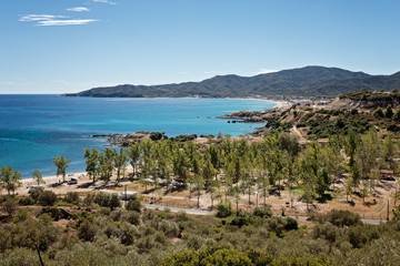 Fototapeta na wymiar View of the Platanitsi beach, Sithonia, Halkidiki, in Greece.