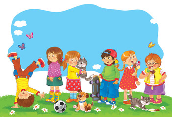 Set of cute kids. Illustration for children. Funny cartoon characters