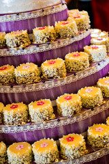 Cakes filled with cream colored natural light