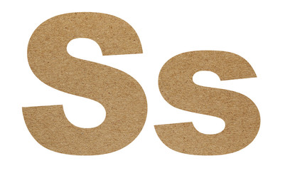 English alphabet texts made from old brown paper that isolated on white background