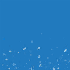 Fototapeta na wymiar Sparse snowfall. Scatter bottom gradient on blue background. Vector illustration.