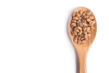 Poster K2 Natto. Fermented soybeans into a spoon