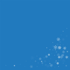 Sparse snowfall. Bottom right corner on blue background. Vector illustration.