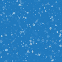Sparse snowfall. Scattered pattern on blue background. Vector illustration.