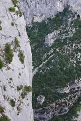 A climber on the overhanging walls of Verdon, France.