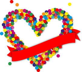 Buntes Konfetti Herz mit Banner