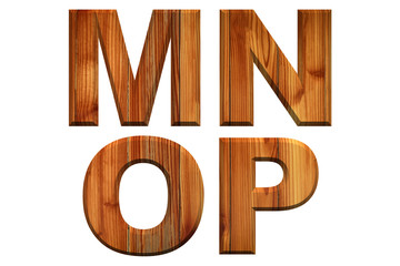 English alphabets made from wood. Isolated texts on white background.