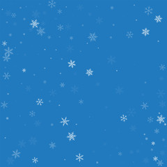 Sparse snowfall. Scatter pattern on blue background. Vector illustration.