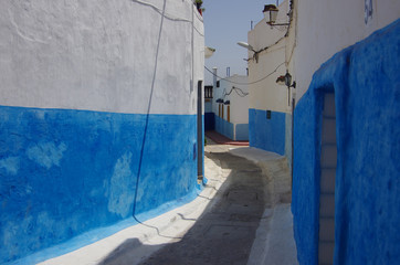 White and blue alleys in the old medina of Rabat