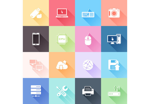 Multicolored Grid of Tech Icons