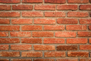 Old red brick texture detail background. House, shop, cafe and office design backdrop.
