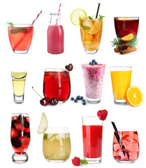 Delicious cocktails on white background