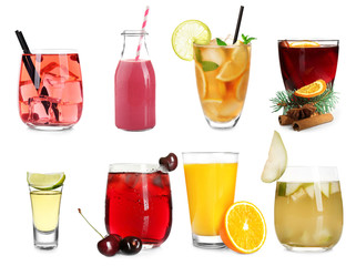 Delicious cocktails on white background