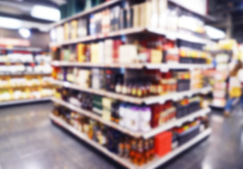 Blurred alcohol department background