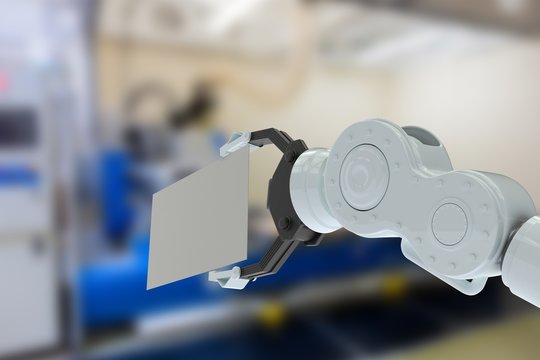 Composite image of closeup of hydraulics arm holding placard 3d