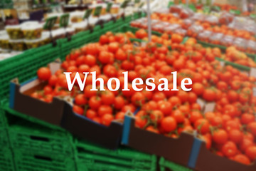 Word WHOLESALE on blurred vegetable background