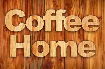 Beautiful wood background. Wooden words around about coffee shop or business. Coffee shop tags and banner equipments. A label for commercial use.