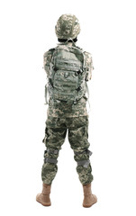 Obraz premium Soldier in camouflage on white background