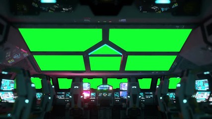 space ship futuristic interior. Cabine view. Green screen footage.