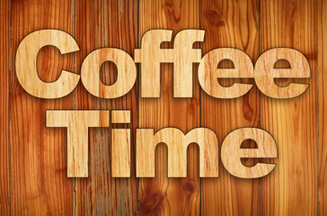 Beautiful wood background. Wooden words around about coffee shop or business. Coffee shop tags and banner equipments. A label for commercial use.