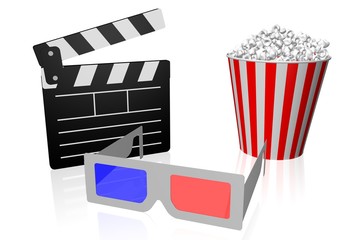 Clapperboard, popcorn, 3D glasses - great for topics like movie theater/ cinema, watching movies/ films etc.
