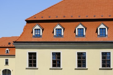 Fototapeta na wymiar Modern Red Roof With Windows