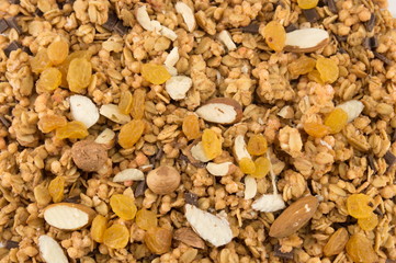 Granola cereals with dried fruit background
