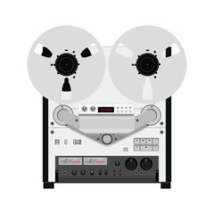 Vintage reel to reel tape recorder deck. Retro technologies. Vec