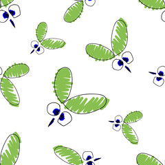 Seamless vector pattern with insect. Cute hand drawn endless background with childish mosquito. Series of Doodle, Cartoon and Sketch vector seamless patterns.