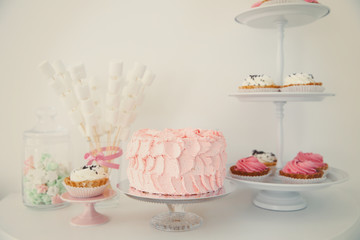 Tasty sweets on table prepared for celebration of birthday
