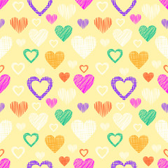 Seamless vector love pattern with hearts. Endless background with hand drawn colorful figures. Pattern for wrapping, cover, background, surface print
