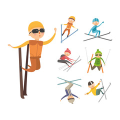 Fototapeta na wymiar Skiing people tricks vector illustration.