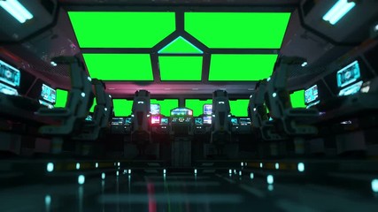 space ship futuristic interior. Cabine view. Green screen footage.